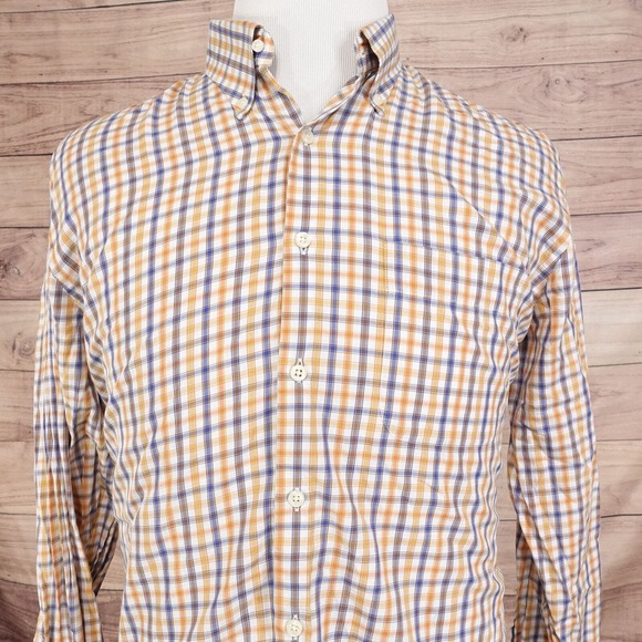 PETER MILLAR LONG SLEEVE ORANGE CHECK BUTTON DOWN SHIRT MENS SZ L **READ - Picture 1 of 8